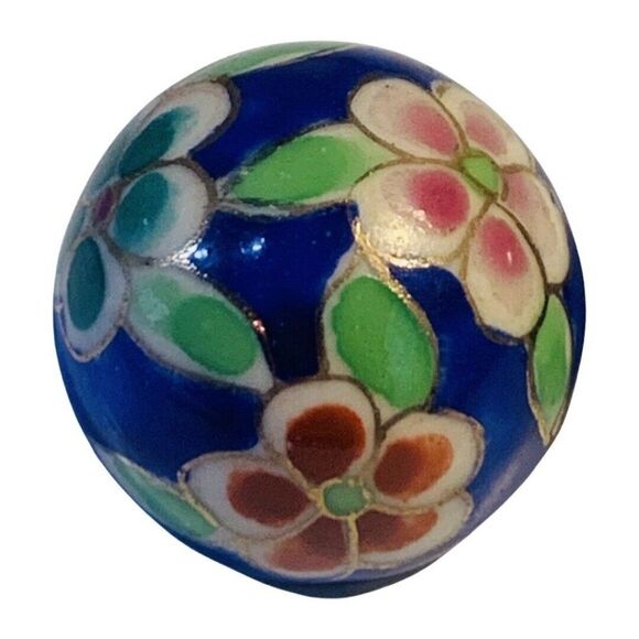 Womens Blue Cloisonné Enamel Flower Porcelain Button Vintage Clip On Earrings 1” - Picture 3 of 9